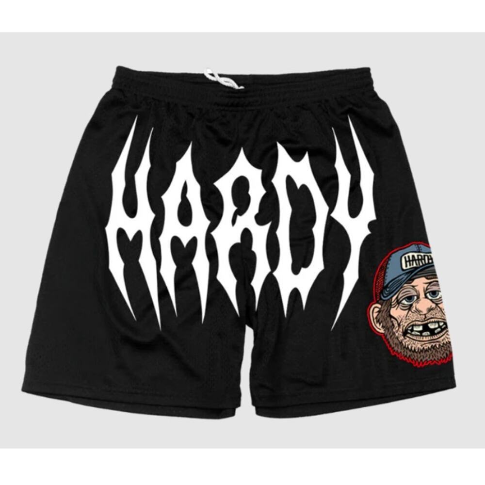 Hardy Men's Black Jim Bob Front Print Relaxed Shorts Size XXL